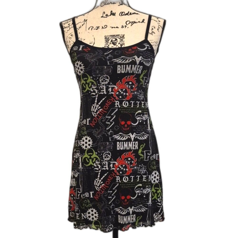 Vitriol Lyra Black Mesh Skull Graphic Dress XS Goth Y2k Halloween Punk